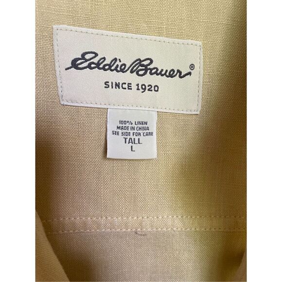 Eddie Bauer Size L Tall Lightweight Linen Yellow Button Up Shirt Jacket - Picture 11 of 11